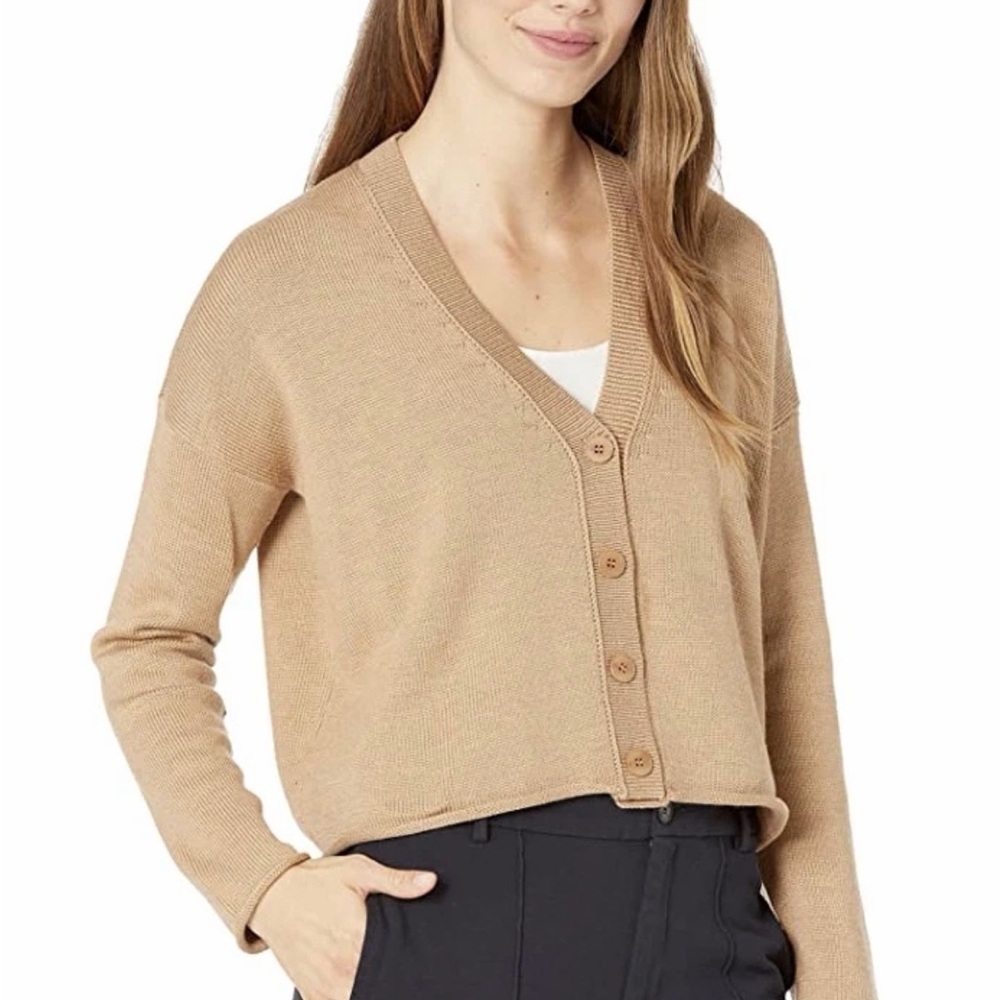EILEEN FISHER Honey Brown Button Front Extra Fine Merino Wool Boxy Cardigan L